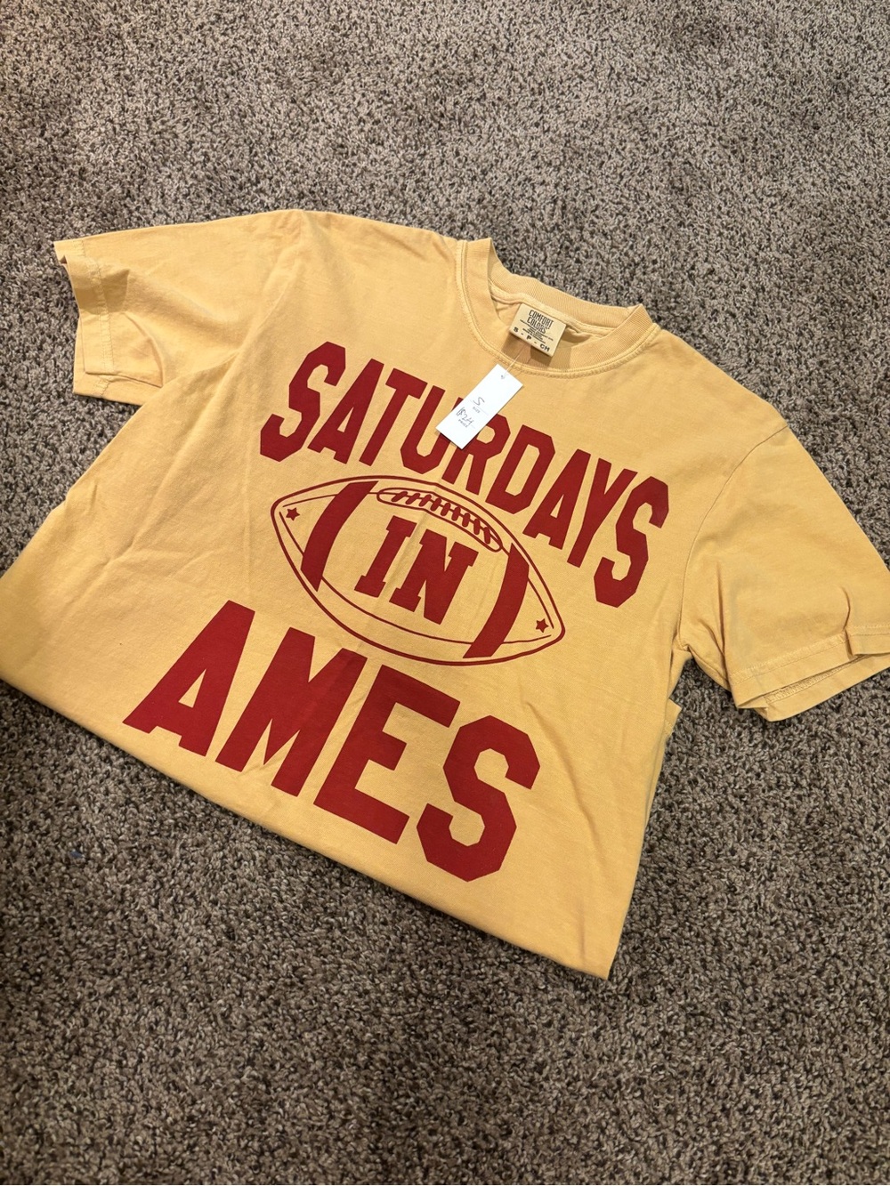 Comfort Colors Gold Tee with Red 'Saturdays in Ames' Graphic